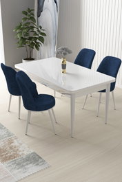 Hanah Home Juego de Mesa y Sillas de Comedor de 5 Piezas Blanco y Azul Marino